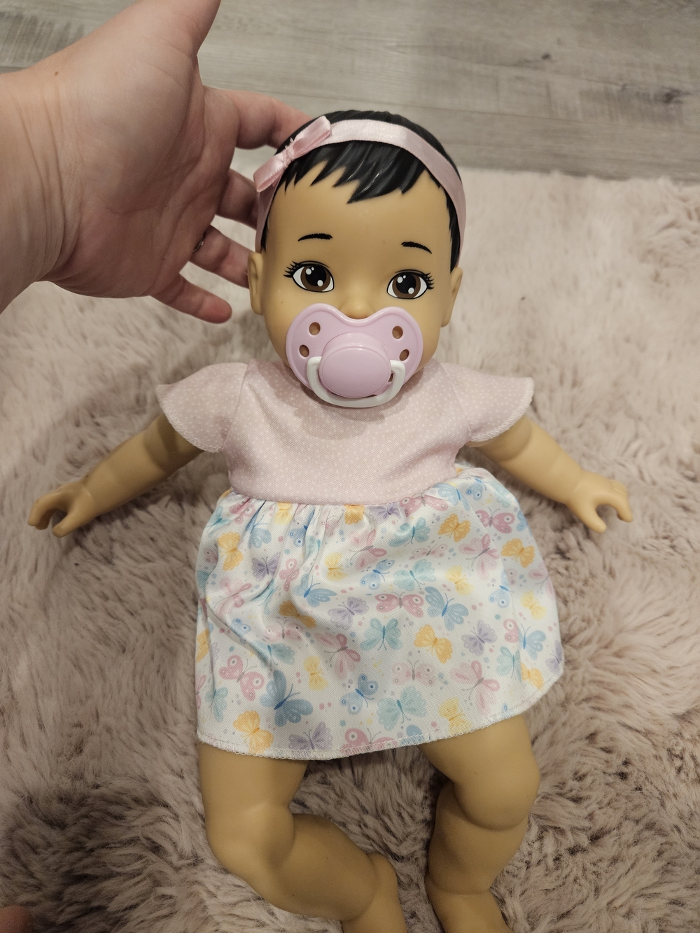 Baby Doll with Pink Outfit and Pacifier - Soft Butterfly Dress